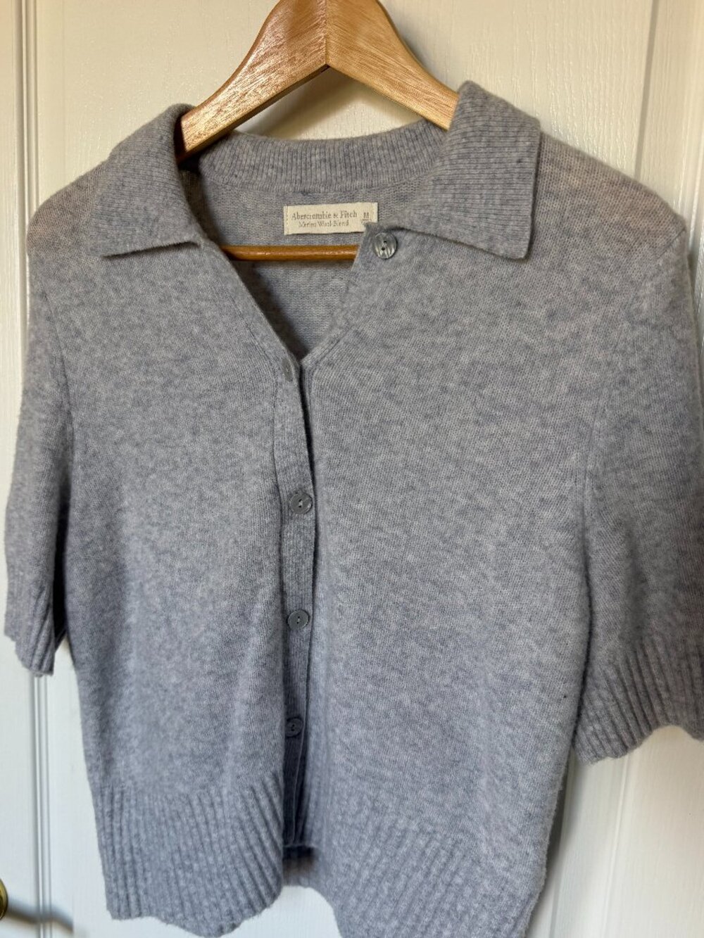 Abercrombie & Fitch Short Sleeve Wool Button Up Sweater - Picture 2 of 5